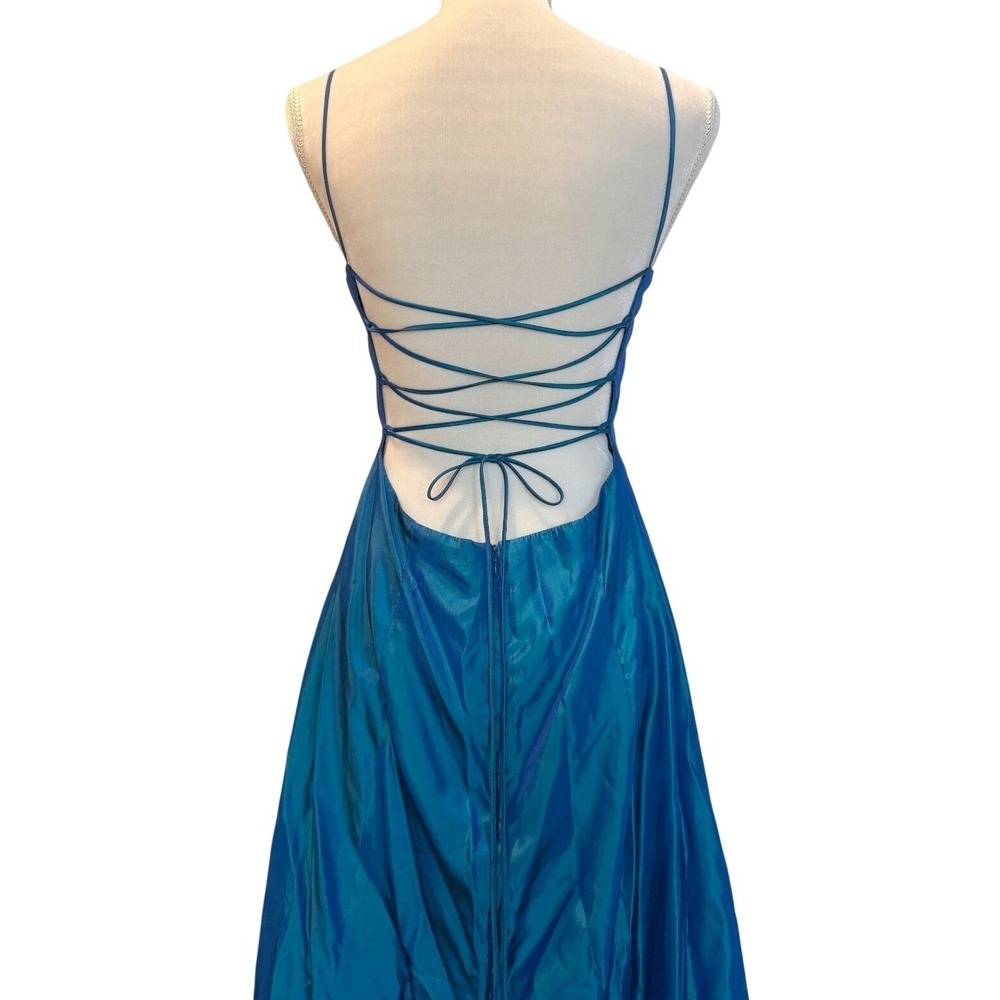 VTG Y2K Randi May Size 12 Iridescent Blue Beaded Formal Dress Gown Ethereal Glam